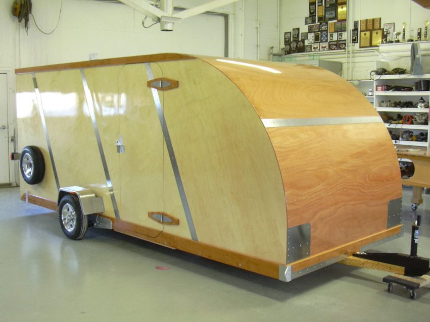 The enclosed racecar trailer was finished by spraying Jon’s favorite automotive clear coat after all the pieces of the trailer were glued together. It’s not a lie when I say, “Jon’s wood race car trailer sure turned out really nice.” It’s safe to say Jon’s trailer will turn heads on the road and at the track.