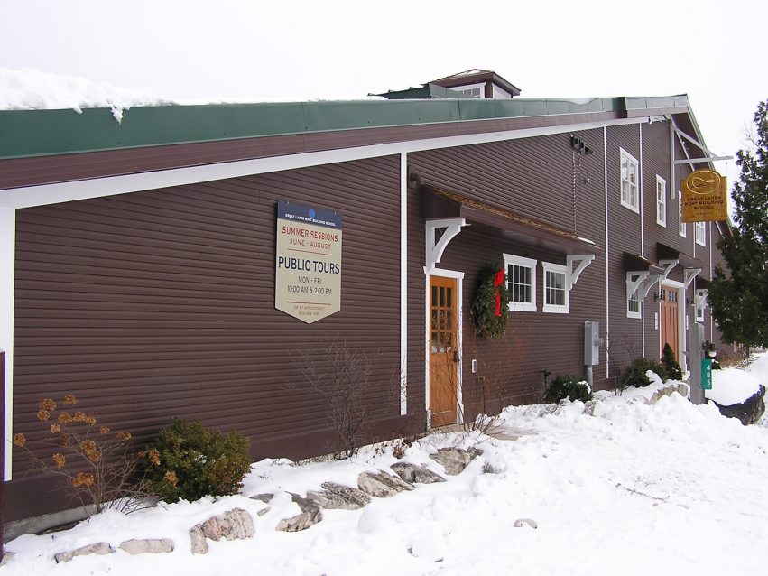 The front of the Great Lakes Boatbuilding School on the day I visited, December 2, 2013. There’s already plenty of snow around. Living in the UP takes a special breed of individual and one thing is for certain—you must like winter!