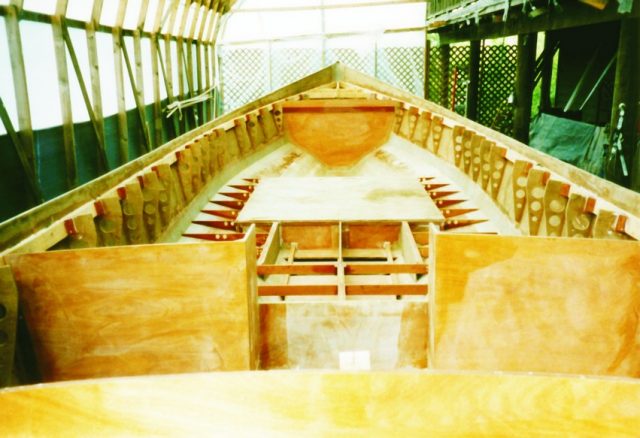 Almost every part in the Bilox lugger is coated with epoxy to protect it from moisture and then joined with epoxy adhesive so that the entire boat, including much of the interior furniture, becomes one very stiff and light unit.