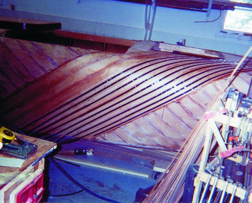 Mahogany planking on Babyface Nelson was continuous from the chine to the deck centerline.