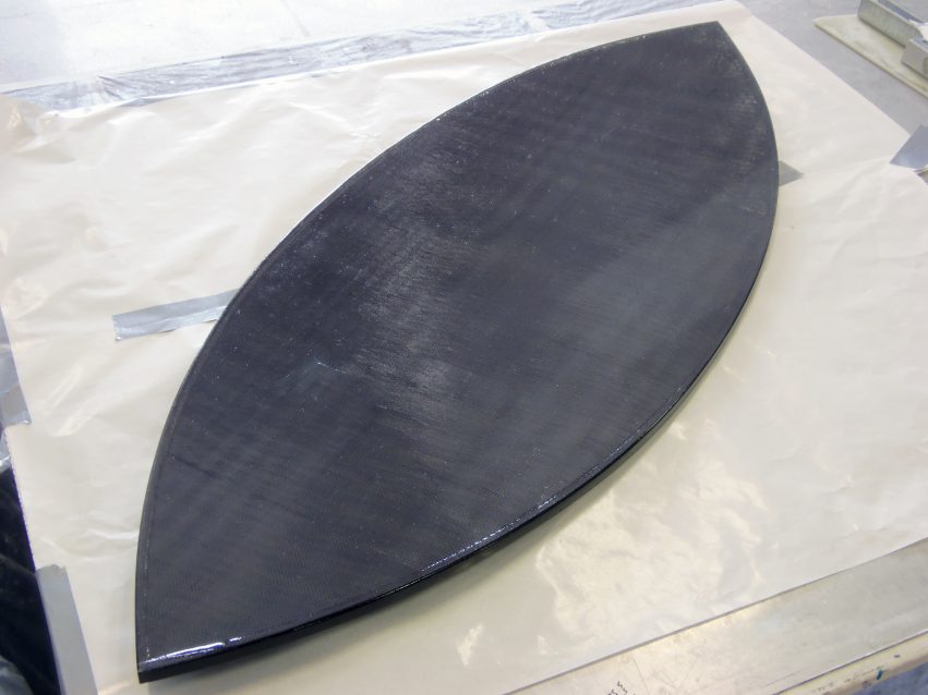 Vacuum bagged skimboard after final coats of 105 Resin/207 Special Clear Hardener