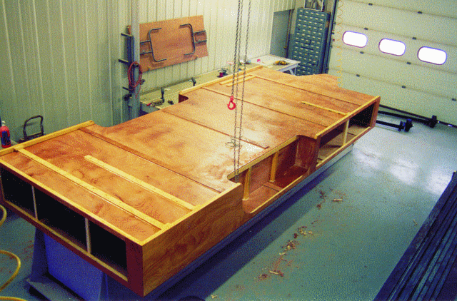 The plywood is 6mm thick for the vertical torsion boxes and 12mm for the horizontal underside and deck surface where the car sits.