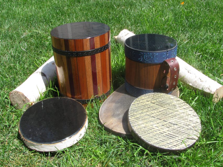 A variety of drum shells and composite drum skins made by Technical Advisor Tom Pawlak.