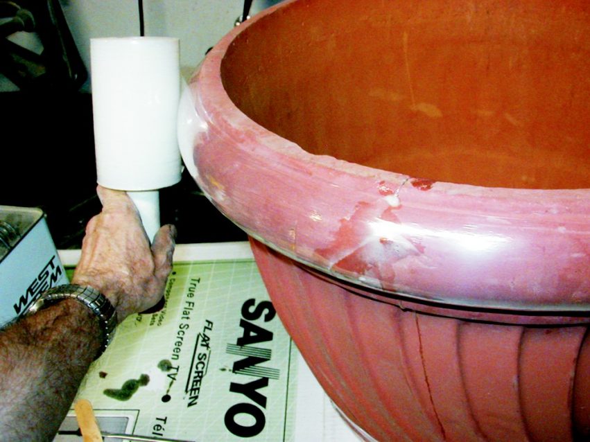 Each wrap applied additional force, which helped draw the pieces together nicely for the pot repair.