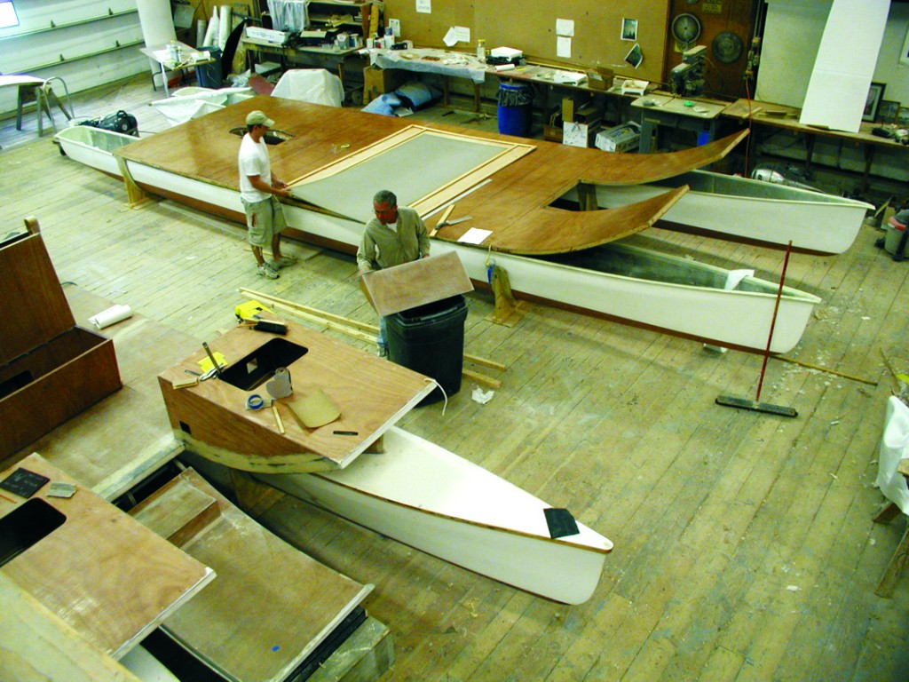 The Gougmarans under construction. Meade’s Gougmaran is in the foreground; Jan’s Magic Carpet is above.