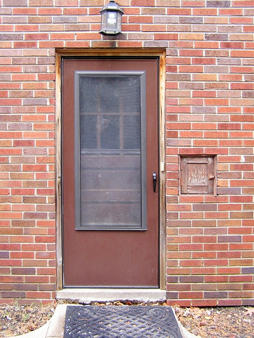 The completely repaired exterior door, back where it belongs.