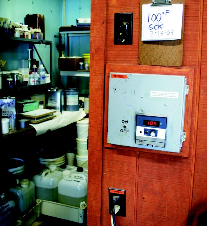 Testing for moisture exclusion effectiveness in the Arizona room. The readout says it all, on this day 105 degrees F.
