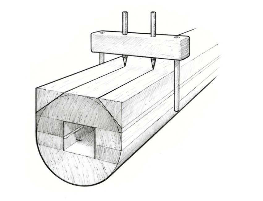 Dimensions of a spar-making jig. Multiply the spar's radius by .8284 to get the width of one side of an octagon.