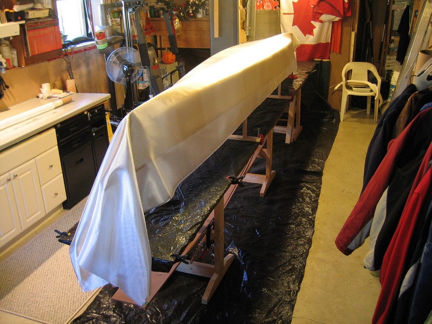 Fiberglass fabric laid over the hull.