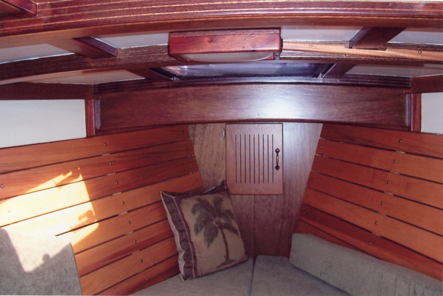 The open cockpit of the original Ted Brewer design was replaced with a cozy V-berth on Fifty Plus.