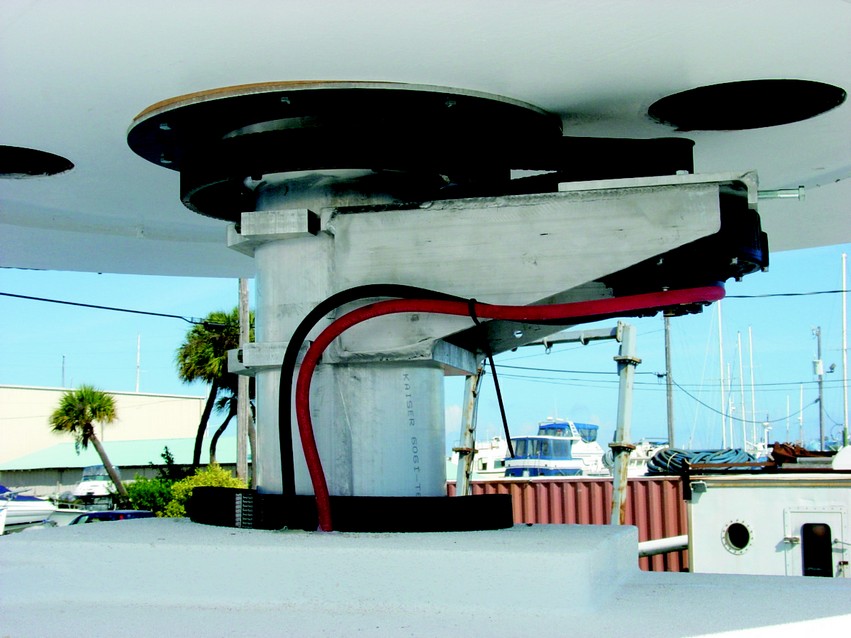 The 10 hp drive motor is clamped to a bracket on the mast. A cog belt drive system connects motor to rotor. It worked flawlessly.