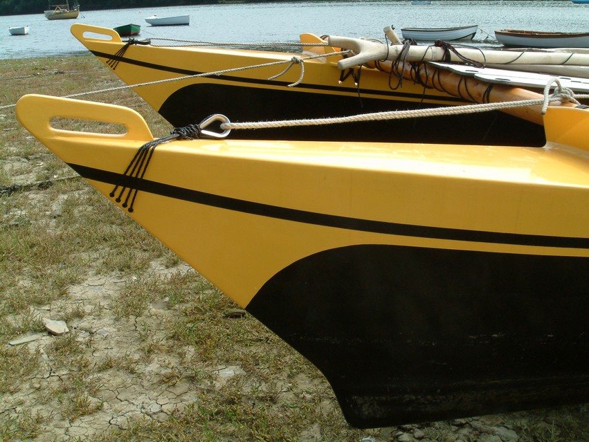 The Tahiti Wayfarer's twin catamaran bows.