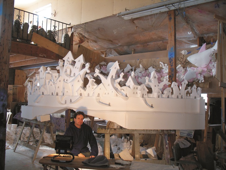 Christopher Tully's Mousetown, before fiberglass is applied. The 16'×4' foam, fiberglass and epoxy sculpture was commissioned by a private business.
