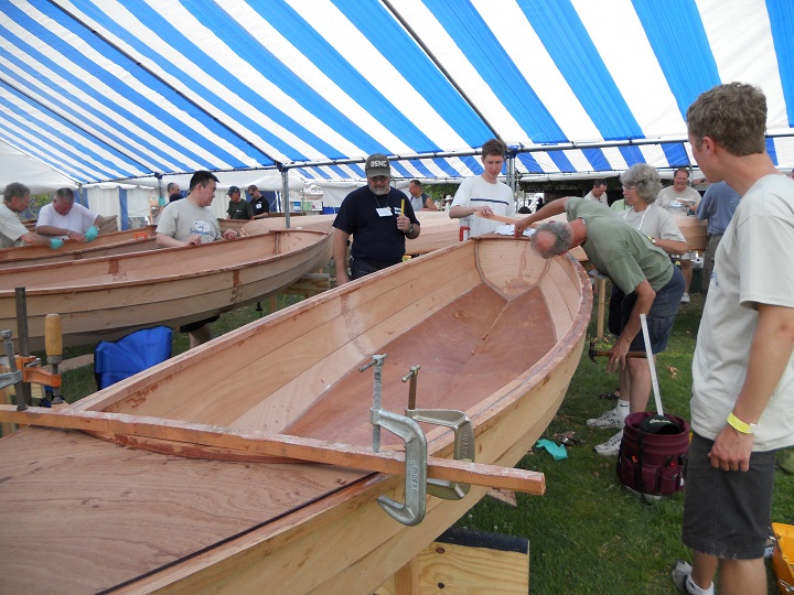 On day three of the Family Build Weekend, the decks were installed. At the end of the show, the weary families headed home to install the thwarts and seats and get started on the big tasks, sanding, and finishing.