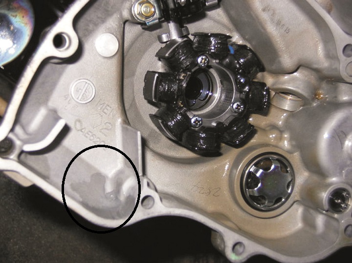 The magnesium crankcase repair area is shown from the inside.