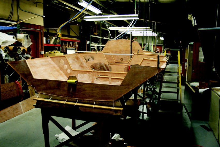 The i550 sportboat under construction in the GBI shop.