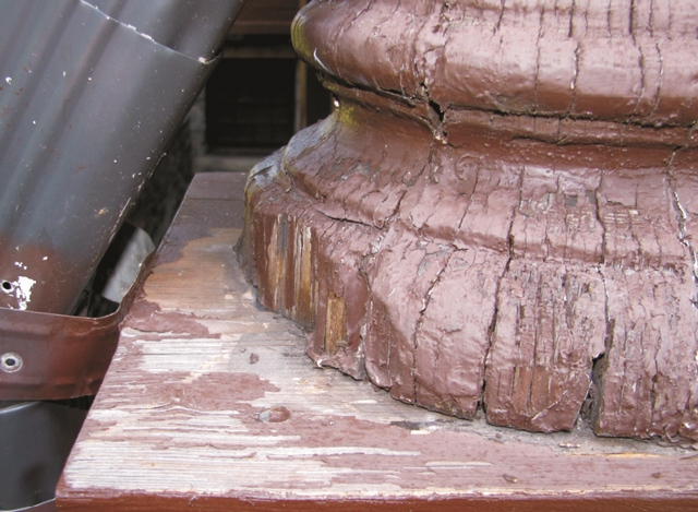 This column base is an example of the kind of woodwork that can be reproduced with a light-duty epoxy mold.