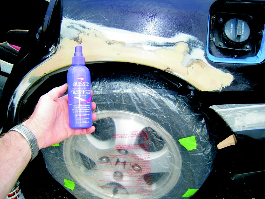 After three coats of Carnauba wax-based car polish were applied, a hair spray was applied in place of PVA as a backup mold release.