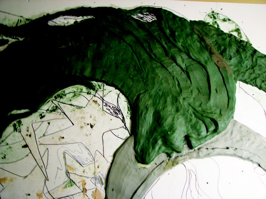 1.) Williams first created the base relief sculpture in clay on a wooden easel.