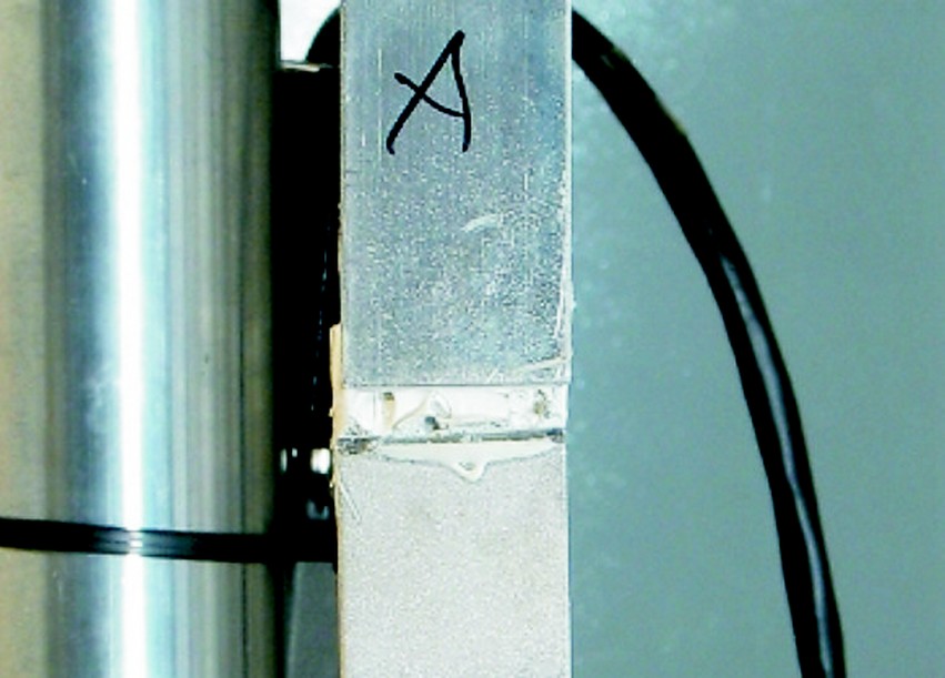 The same sample after a shear failure of the adhesive at the bond line.
