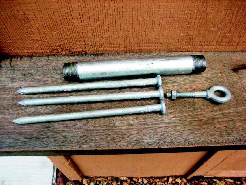 Items needed to create a grapnel hook.
