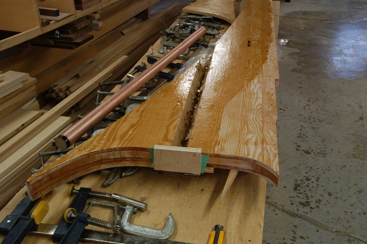 Two straight cuts through the core were all it took to make space for the tube for the propeller shaft.