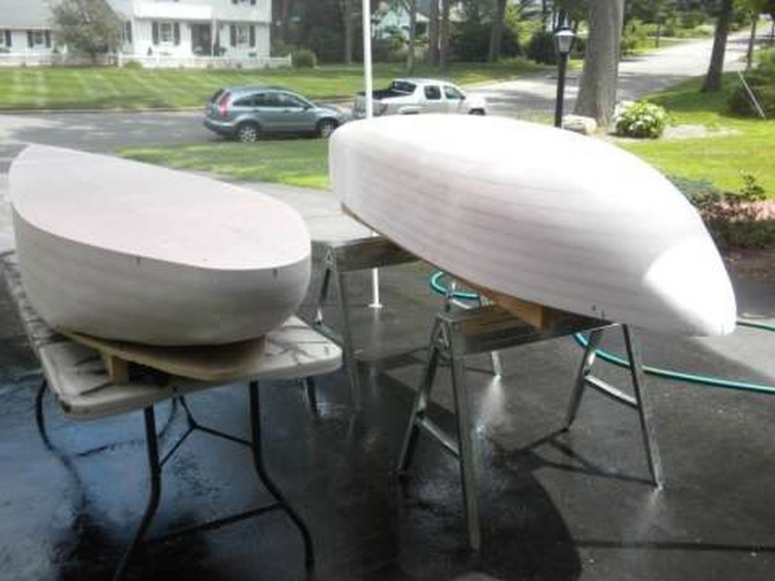 Figure 1.8 - Upper and lower male mold plug sections separated following final sanding.