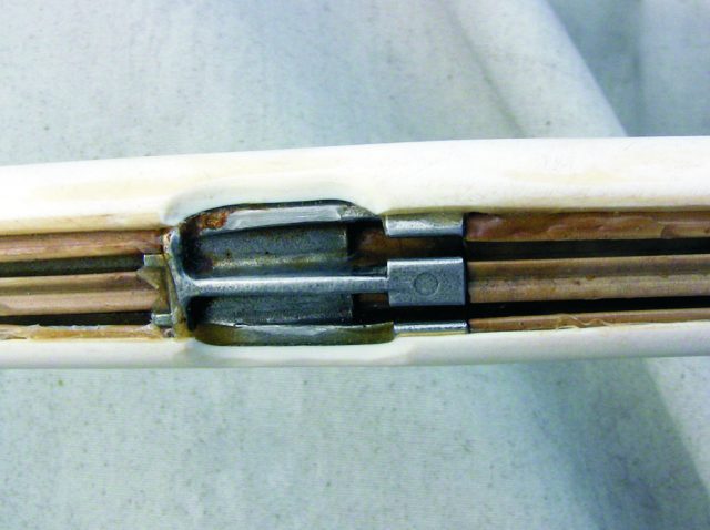 Close-up of the furler's boltrope feeder