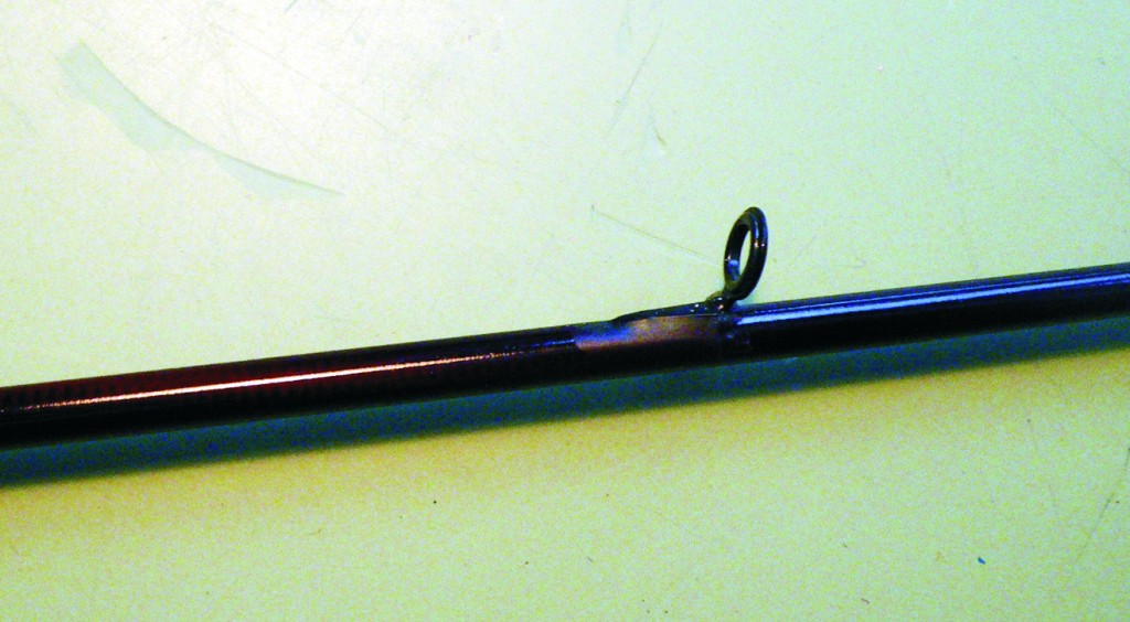 A line guide attachment with G/flex instead of the typical tightly wrapped nylon thread.