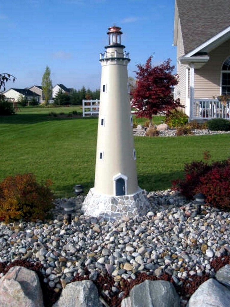 The completed lighthouse replica installed in the front yard