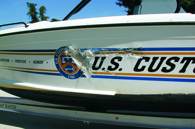 The damage resulting from intentional impact by a suspect vessel.