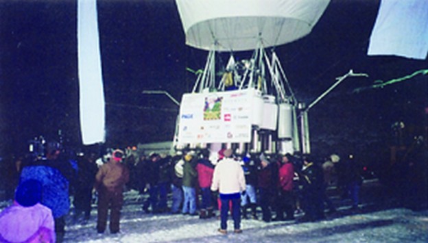 The 165' high hot air balloon J. Renee just before take off from an Illinois quarry in 1997.