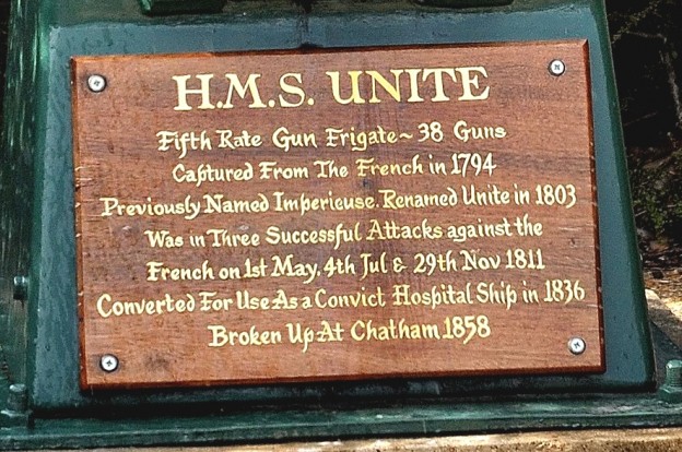 Plaque on the Figurehead of the HMS UNITE'