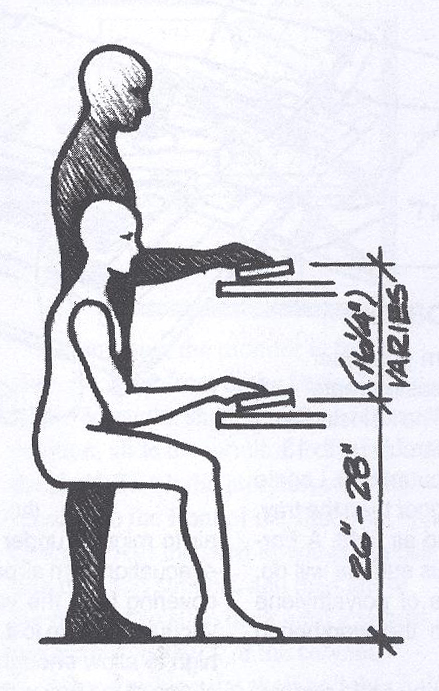 Depiction of the two positions this stand-up desk allows.