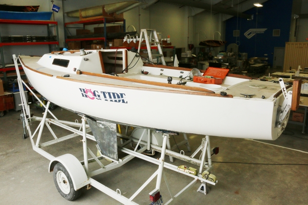 J22 Hog Tide at the Gougeon Brothers shop for her deck repair.