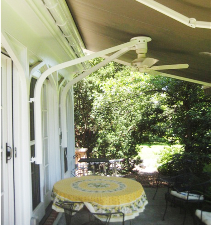 The fan with support crane installed and awning extended.