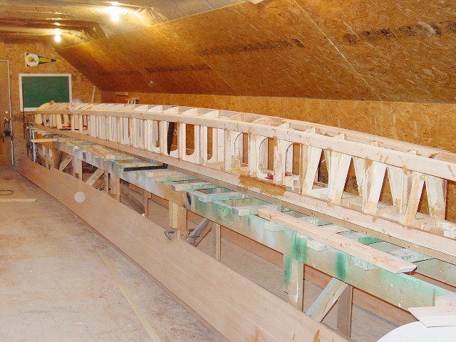 The stern steerer iceboat under construction in Yaeso's workshop.