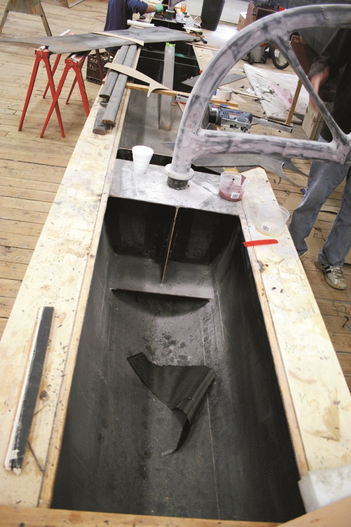 The port hull’s forward ballast tank before the deck is installed.