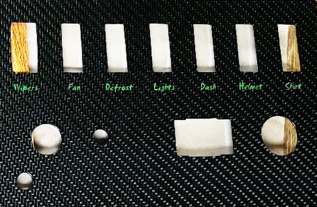 Labels for each of the switches were laser-etched, then painted green to really pop.