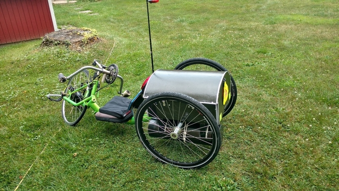 Doug Finkbeiner of Saginaw, Michigan built this weatherproof carbon fiber and epoxy bike truck to store his camping equipment.