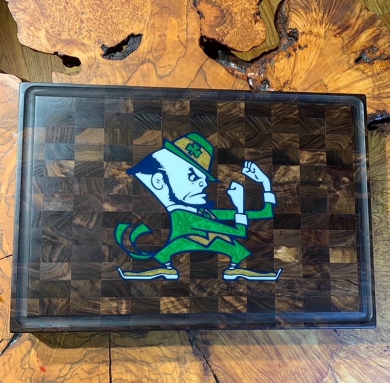 Shane Peters's inlay interpretation of Notre Dame's Fighting Irish mascot.