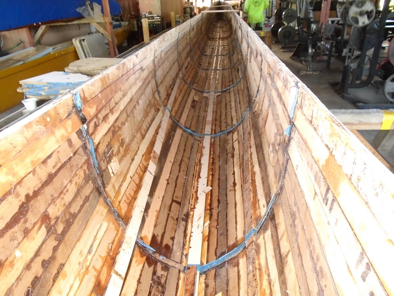 Inside of the unlimited canoe showing the cedar strip.