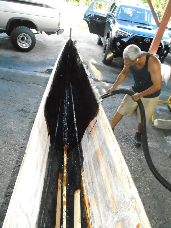 The inside of the canoe also had some carbon fiber reinforcement covered with a layer of fiberglass.