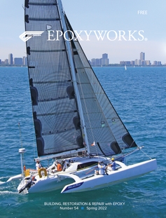 Epoxyworks #54 cover featuring the NELDA RAY, a Farrier folding trimaran