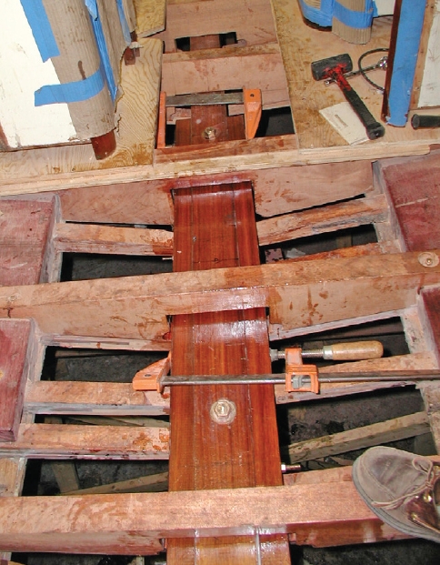 Replacing BO-PEEP II's floor timbers.