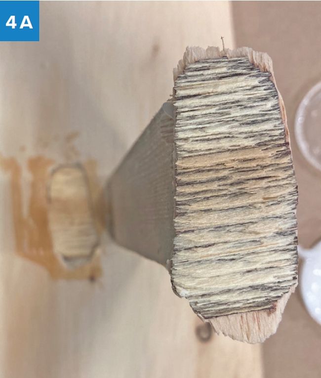 The broken (failed) surface from the plywood glued with WEST SYSTEM 105 Resin® and 207 Special Clear Hardener® thickened with 406 Colloidal Silica Filler.