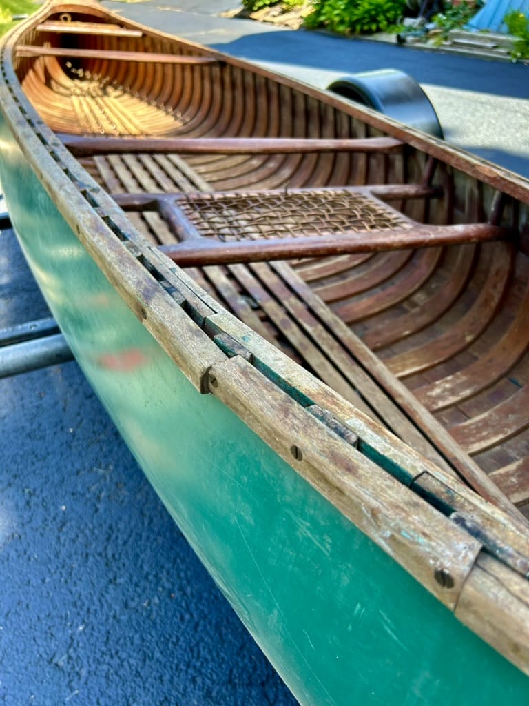 "There were a couple of damaged sections along the gunwale." From the article, "Giving a Canoe a Second Life" by Greg Hatten, featured in Epoxyworks 61.
