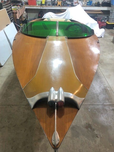 "The beautiful patinaed wood on the bow of the boat." From the article, "Veneering a Wooden Aristo Craft" by Don Gutzmer, featured in Epoxyworks 61.