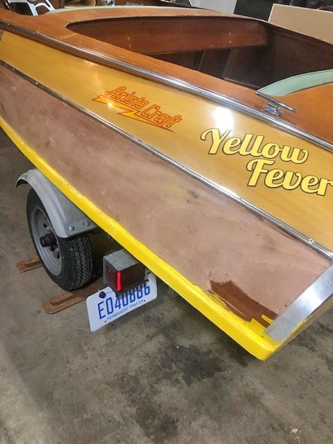 "A corner of the previous repair was already coming off due to poor adhesion." From the article, "Veneering a Wooden Aristo Craft" by Don Gutzmer, featured in Epoxyworks 61.