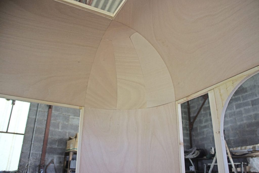 "The top corner pieces cut out and ready for epoxy." From the article, "The Woodenwidget Plystream Camper" by Robin 'Benjy' Benjamin, featured in Epoxyworks 61.